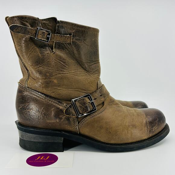 Frye Women's Engineer 8R Dark Brown Leather Made in USA Moto Boots Size 8.5 - Picture 1 of 12